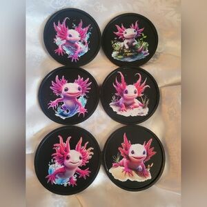 🔮NEW🔮 Hand Crafted Axolotl Coasters - Black and Pink